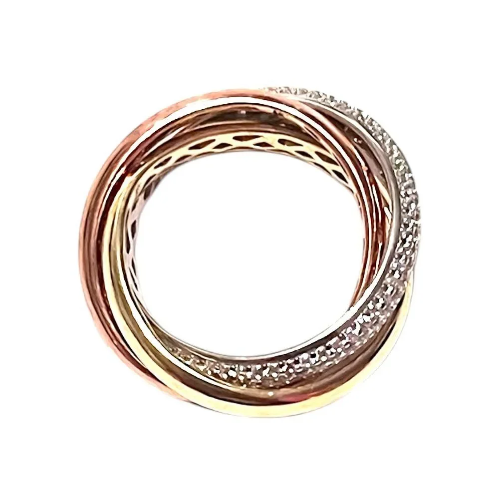 Sterling Silver CZ And Two Tone Over Sterling Silver Interlocking Rolling Ring